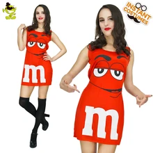 

Women Red Naughty M Beans Costumes Adult Female Clever Chocolates Beans Cosplay Fancy Dress for Funny Party Shows