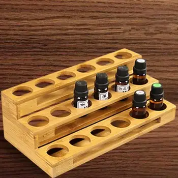 

Bamboo Essential Oil Bottle Display Rack Showing Stand Multiple Compartment Ladder Type Essential Oil Classification Storage Box