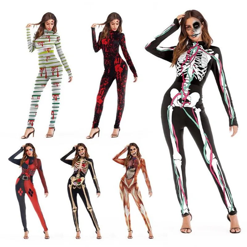 

Skull Terror Horror Bodysuit Halloween For Woman Suit Cosplay Costume Jumpsuits