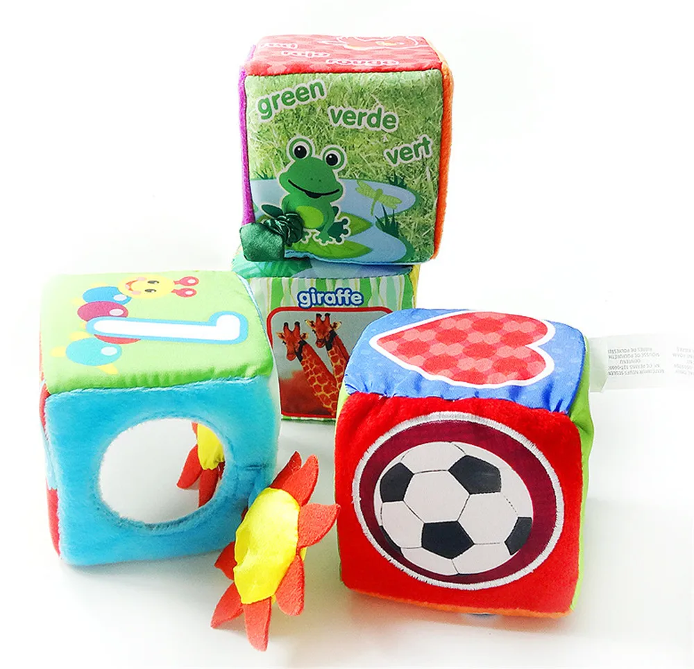 

Hot 4Pcs Cloth Building Blocks Infant Baby Cloth Doll Soft Rattle Early Educational Baby Toy Soft Blocks Cube