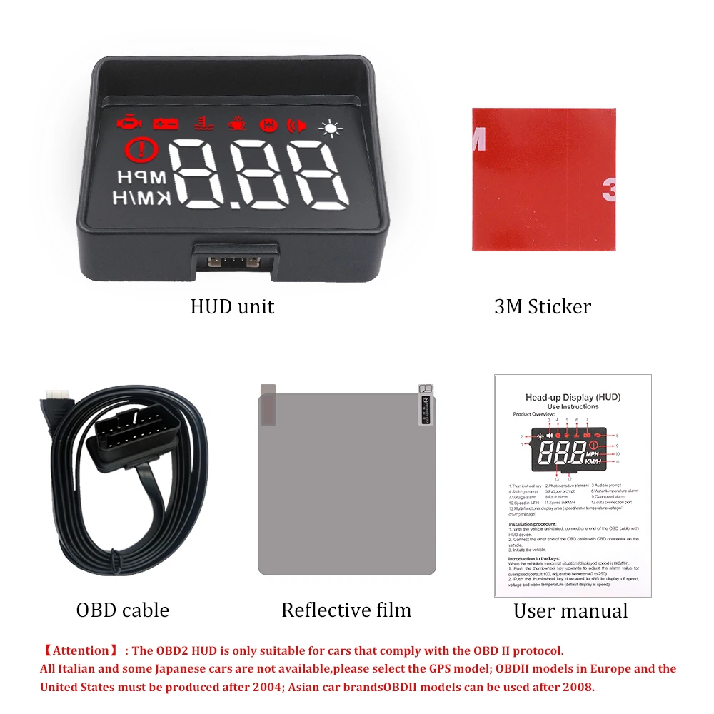 

New A100S Car HUD Head Up Display OBD2 EUOBD Overspeed Warning Auto Electronic Voltage Alarm Better Than A100 HUD