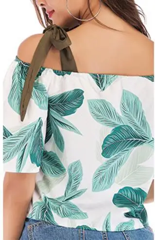 2019 summer women's new word collar off-shoulder beach chiffon shirt tie strap floral holiday shirt women