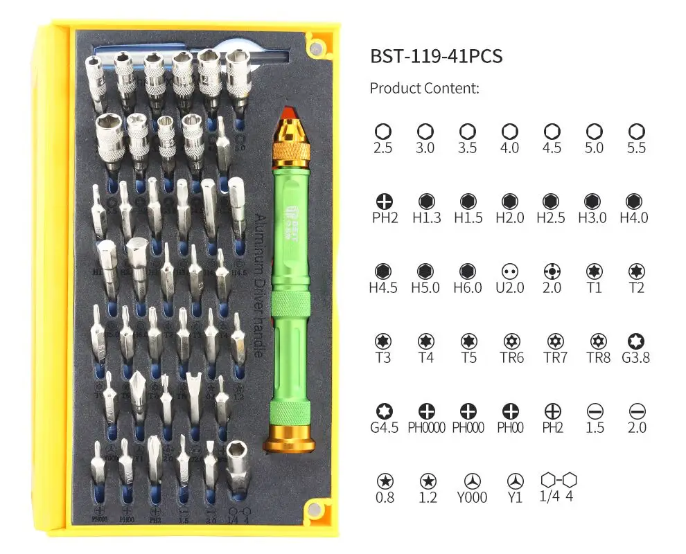 BST-119 набор магнитных прецизионных отверток для ремонта ноутбуков набор инструментов для мобильных телефонов с пинцетом Spudger Prying инструмент