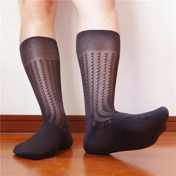 

2017 Hot! Men Brown socks CosPlay sheer socks Mens Sexy Suit silk Socks Jacquard Gay male Wave Texture Socks sox Fetish
