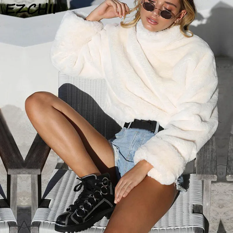 

Women Autumn Winter Turtleneck Sweater Soft Plush Long Sleeve Solid Casual Thick Warm Pullovers Streetwear Sweaters Size S-2XL