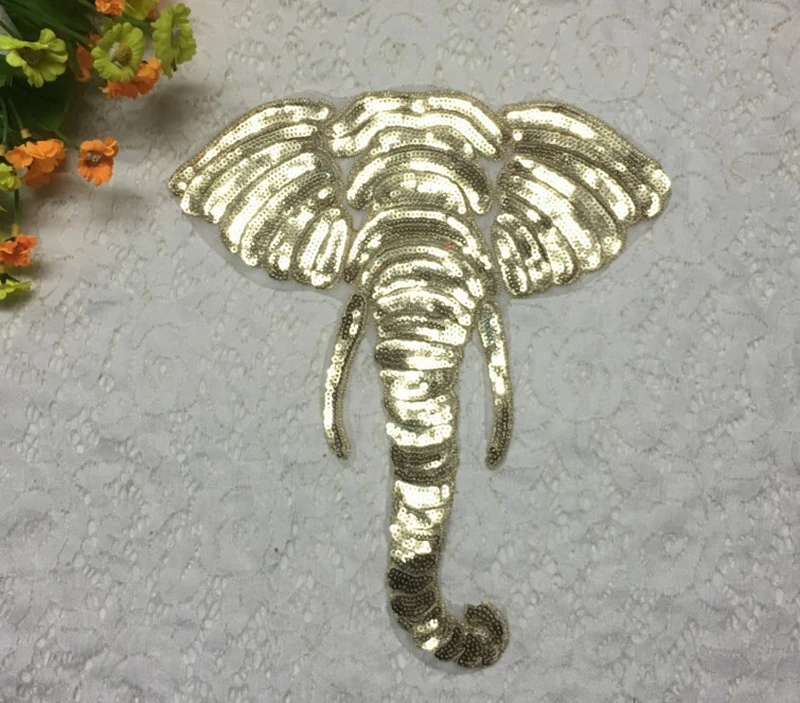

1pcs Golden elephant sequins patch vintage embroidered applique fashion clothing decoration sew on patch accessories Motif patch