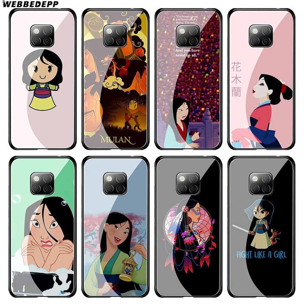 WEBBEDEPP Cartoon Mulan Tempered Glass Case for Huawei Mate 20 P20 P10 P Smart 2019 2018 &amp Honor 10 9 8X 7A Lite Pro |