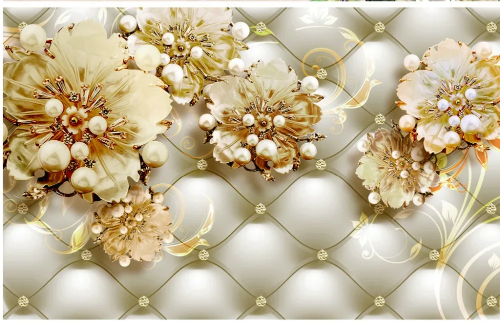 Custom 3d Mural Wallpaper Golden Flower Diamond Jewelry TV Background Wall Painting Wallpaper