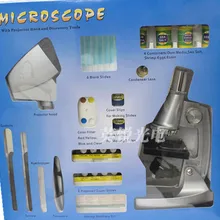 100X 400X 1200X светодиодный обучающий детский игрушечный детский Студенческий микроскоп с подсветкой с лампой для проектора и предварительно оформленным образцом