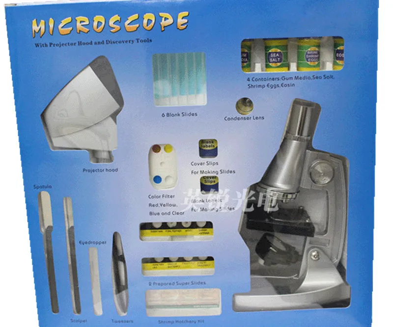 100X 400X 1200X LED Educational Children Toy Kids Student Illuminated Microscope with Projector Light Lamp and