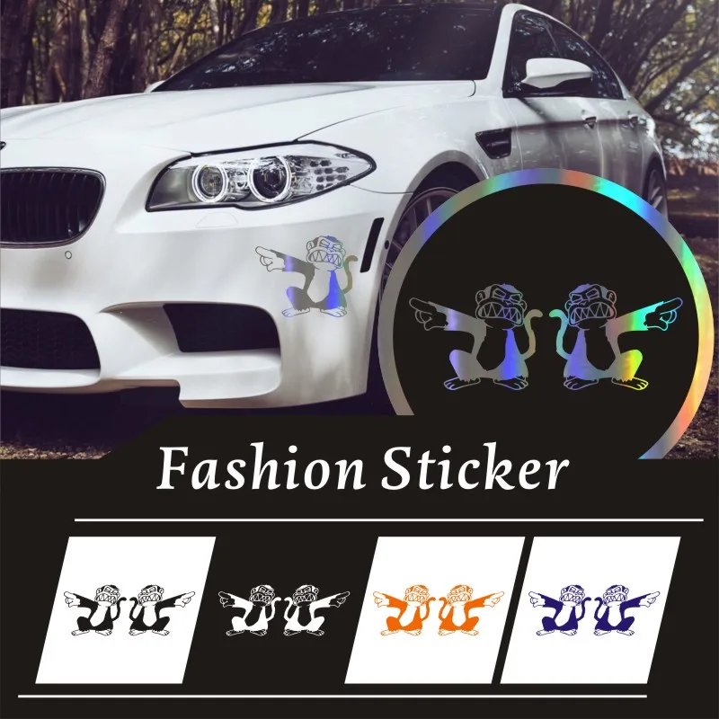 2pcs Angry Monkey Point Its Finger Funny Car Stickers Vinyl Decal Motorcycle Custom Sticker 3D Reflective 16.5*13.2CM | Автомобили и