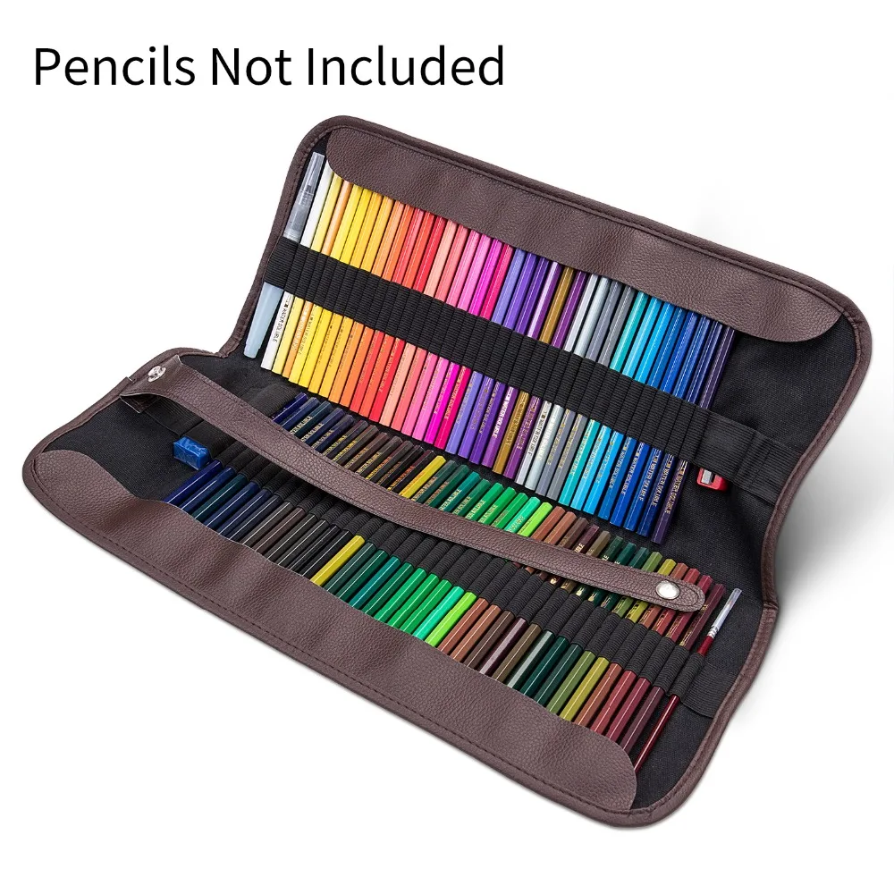 72 Holder Color Pencil Bag Black Canvas Wrap Roll Up Pencil Case & Bag Holder Storage for Sketch Drawing Supplies