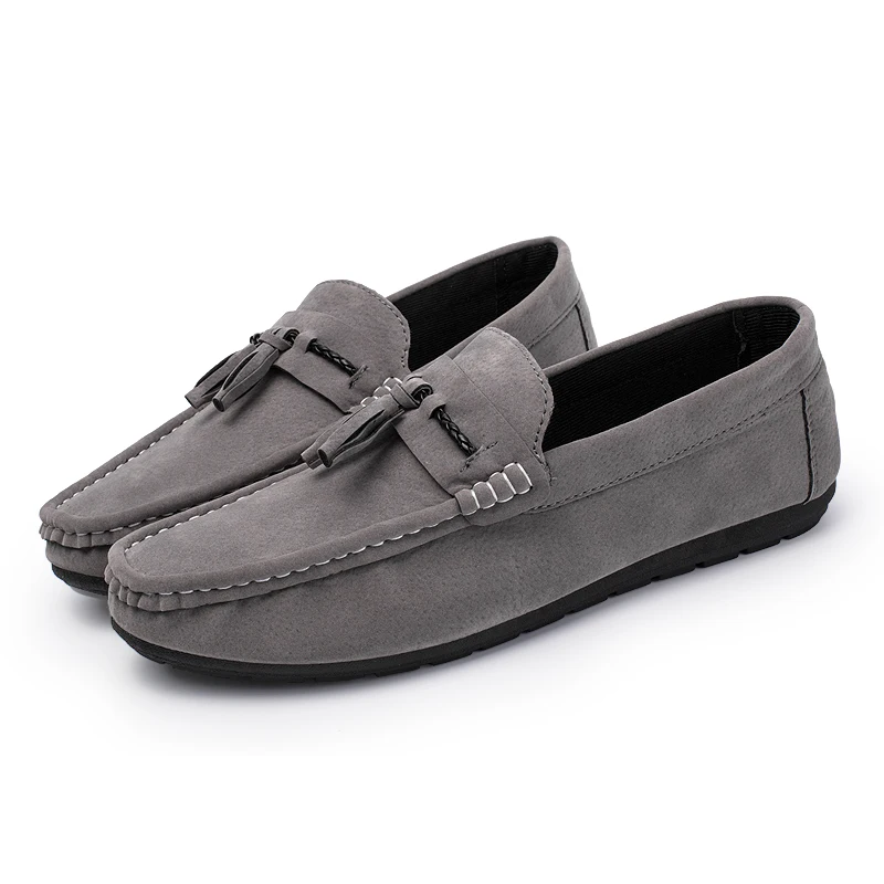 Men Leather Shoes Suede Loafers Shoes Breathable Soft Round Head Flat Slip-On Outdoor Moccasins Peas Casual Shoes Driving Shoes (2)