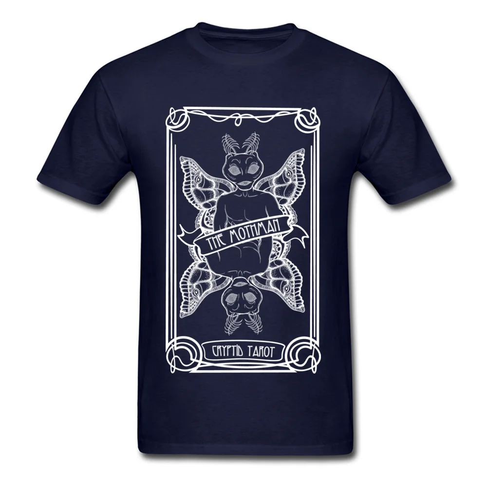 Hot Sale Men Tops & Tees Cryptid Tarot Series The Mothman Top T-shirts 100% Cotton Round Neck Short Sleeve Tee-Shirts Printed On Cryptid Tarot Series The Mothman navy