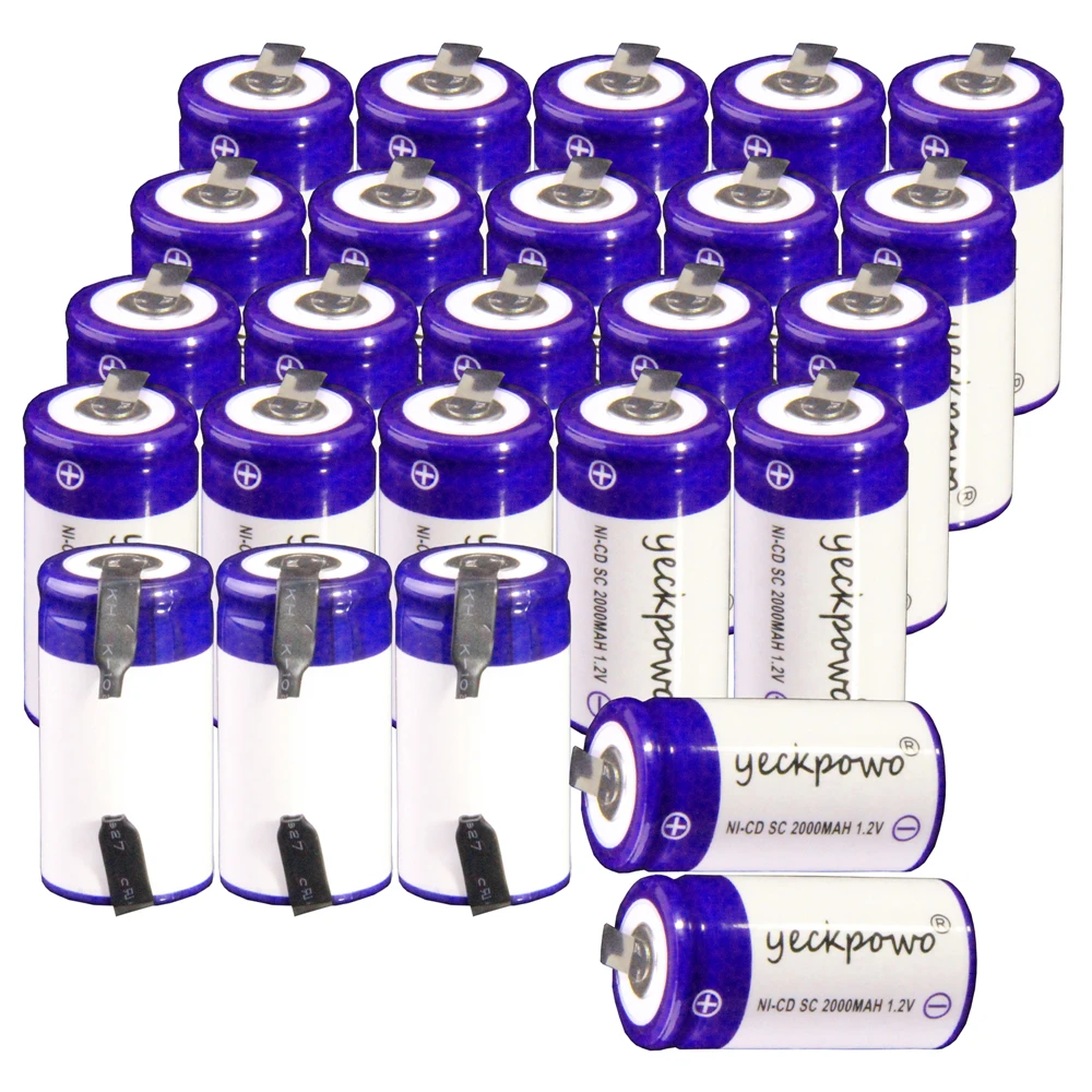 

yeckpowo 25 pcs SC battery 2000 mAh 1.2V NICD subc batteries for Bosch Mikita Dewalt Hitachi screwdriver drill tool