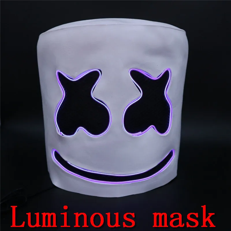 Luminous mask purple Dj Marshmello маска диджея полный голову Шлем Хэллоуин СВЕТОДИОДНЫЙ световой латексный костюм музыкальный диск концерт Хэллоуин маска для взрослых Для мужчин Для женщин - Цвет: Luminous mask purple