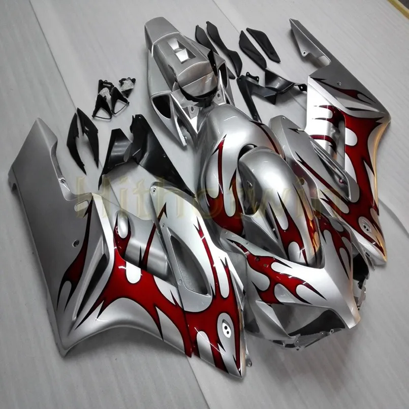 A Мотоцикл Артикул обтекатель для HONDA 04 05 CBR1000RR 2004-2005 мотор панели обвес комплект+ Botls+ литьевая форма Красный Пламя+ серебро - Цвет: A
