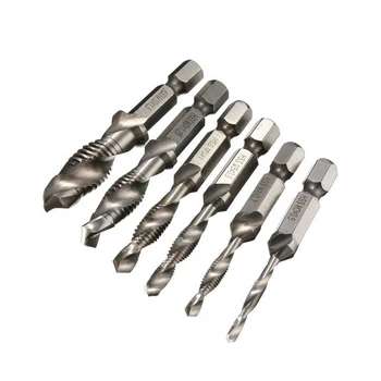 

6PCS M3-M10 Screw Tap Drill Bits Hss Taps Countersink Deburr Set Metric Combination Bit High Speed Steel 1/4 IN Quick Change Hex