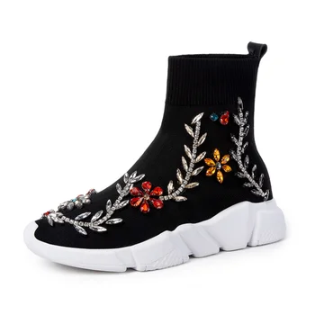 

Autumn and winter fashion stretch women's boots high quality knitted fabric comfortable breathable shoes flat women's booties