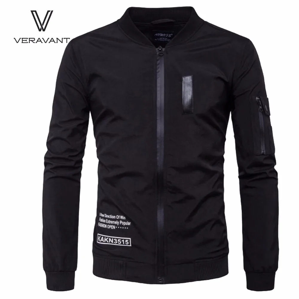 Veravant Men'S Casual Classic Bomber Black Jacket Zipper Pocket Coat XS Lbomber blackblack