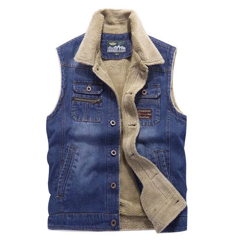 Jeans Vest Autumn Winter Mens Denim Vest Sleeveless Jacket Warm Fleece Waistcoat Casual Vest Jeans Vest Autumn Winter Mens Denim Vest Sleeveless Jacket Warm Fleece Waistcoat Casual Vest