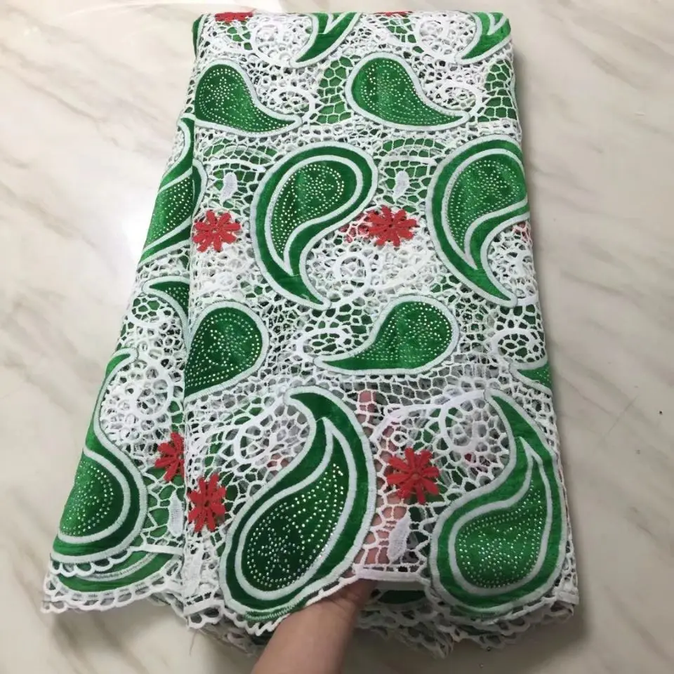

5Yards/pc Hot sale green velvet fabric and white african milk silk lace embroidery french mesh lace fabric with stones BM15-1