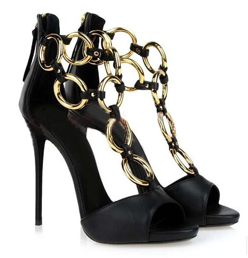 black and gold high heel sandals