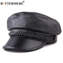 BUTTERMERE, женские шапки Newsboy, черные кожаные плоские шапки, женские повседневные зимние классические шапки из натуральной овечьей кожи