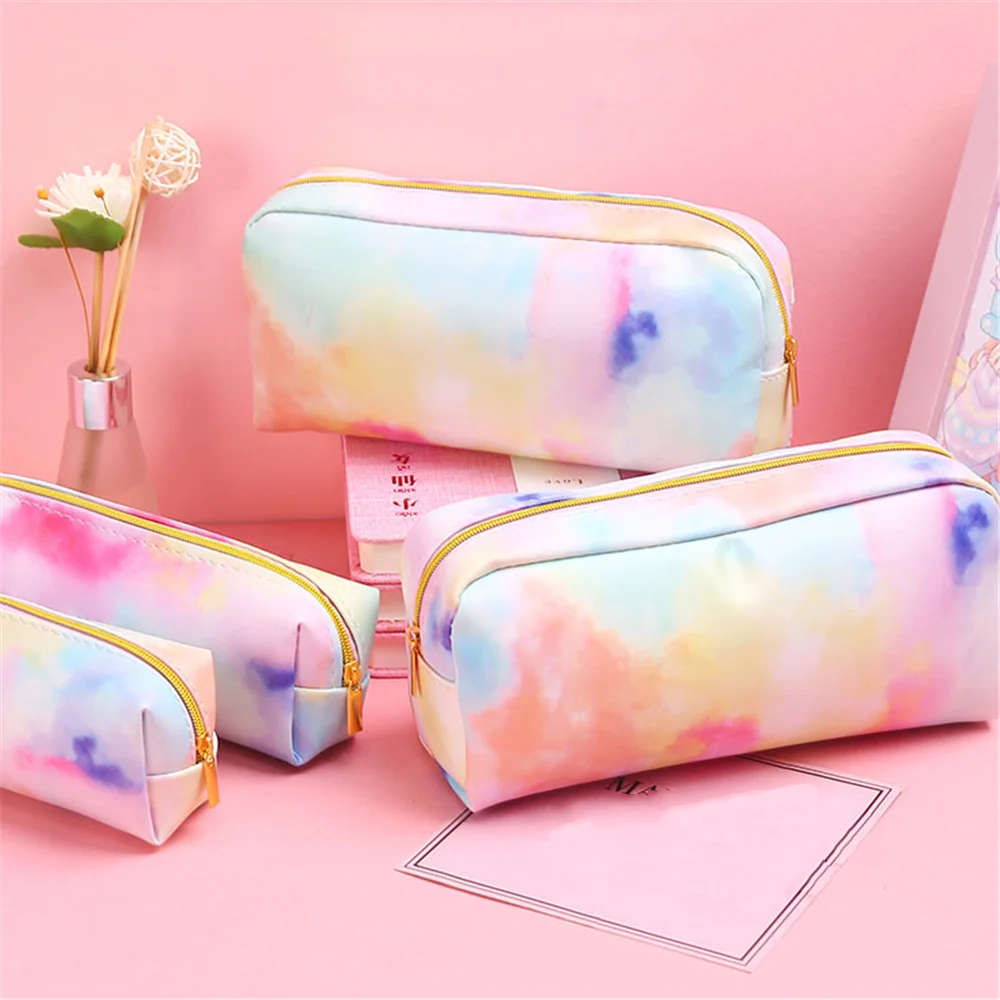 

1pc Cute Pink Pen Bag Portable Cosmetics Pouch Kawaii Stationery Large Capacity Pencil Case Makeup Bag Purse for Girls