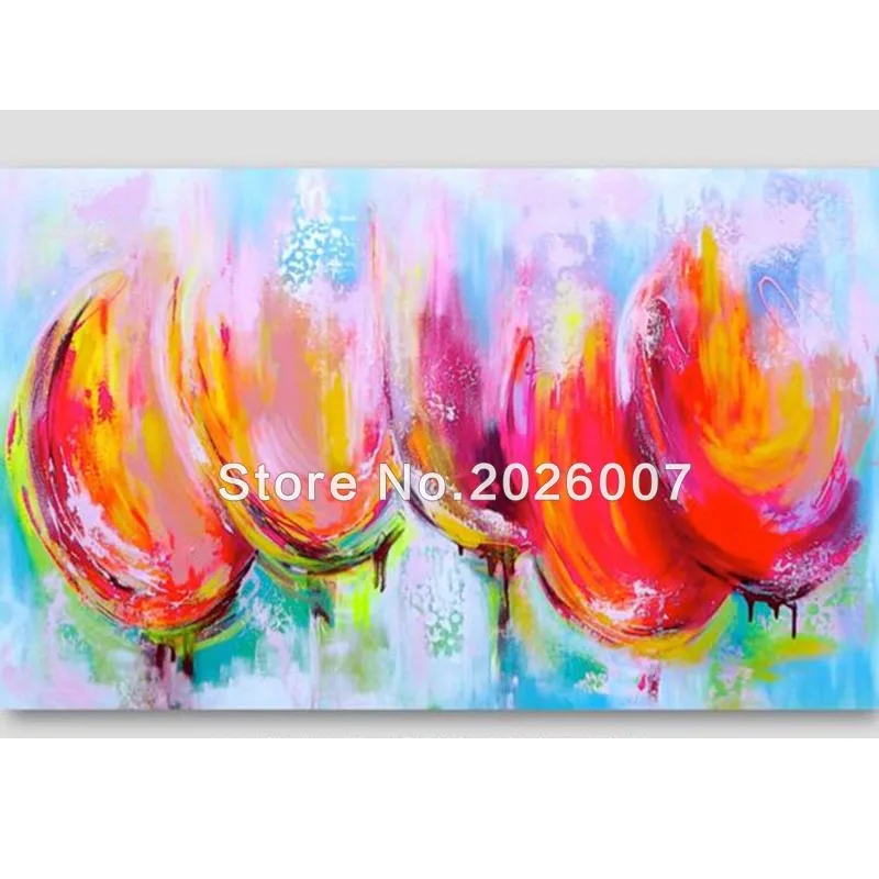 

Hand Painted Landscape Abstract Palette Knife Tulips Pink Orange Oil Painting Canvas Home Wall Living Room Artwork Fine Art