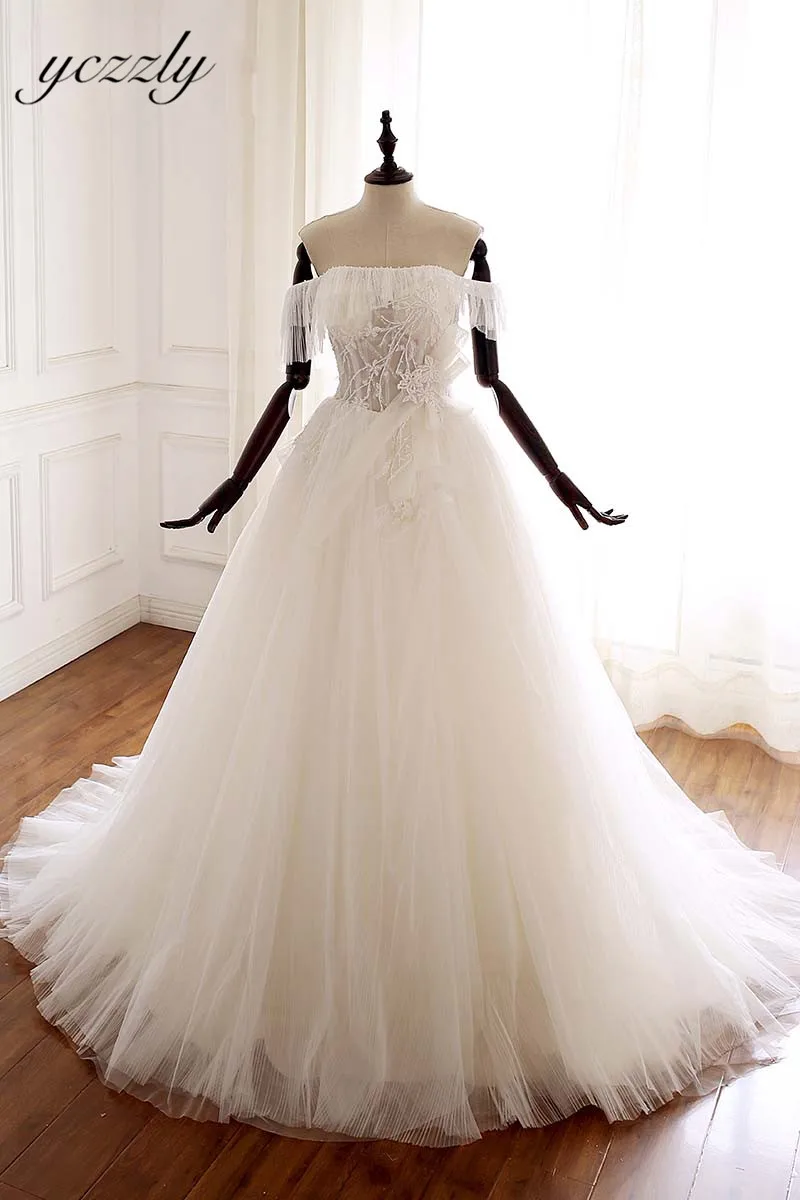 Vestido De Novia элегантное бальное платье с открытыми плечами длинное летнее свадебное платье Плюс Размер Аппликации жемчуг Иллюзия Свадебные платья