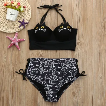 

Swimwear Women Bikini 2020 mujer Girls Halter Kitty Bikini Set Underwire Padded Bathing Swimsuit separate high waist bikini