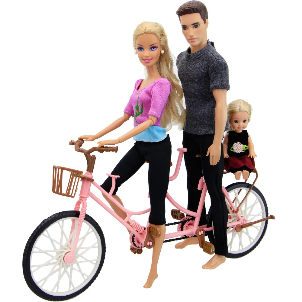High Quality Pink Plastic Three-seat Bicycle Detachable Fashion Bike Outdoor Toy DIY Accessories For Barbie Doll Dollhouse Gift