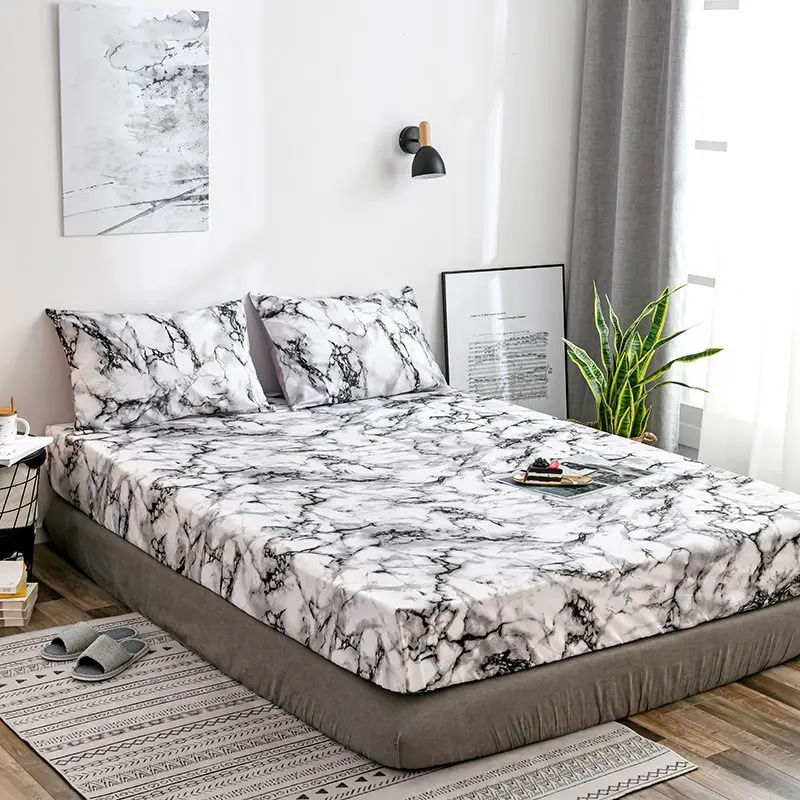 غطاء سرير مزودة ملاءات مع شريط مرن 160x200 السرير غطاء مرتبة ملاءات الفراش الرخام أغطية سرير مزدوج واحد الكبار الملك
