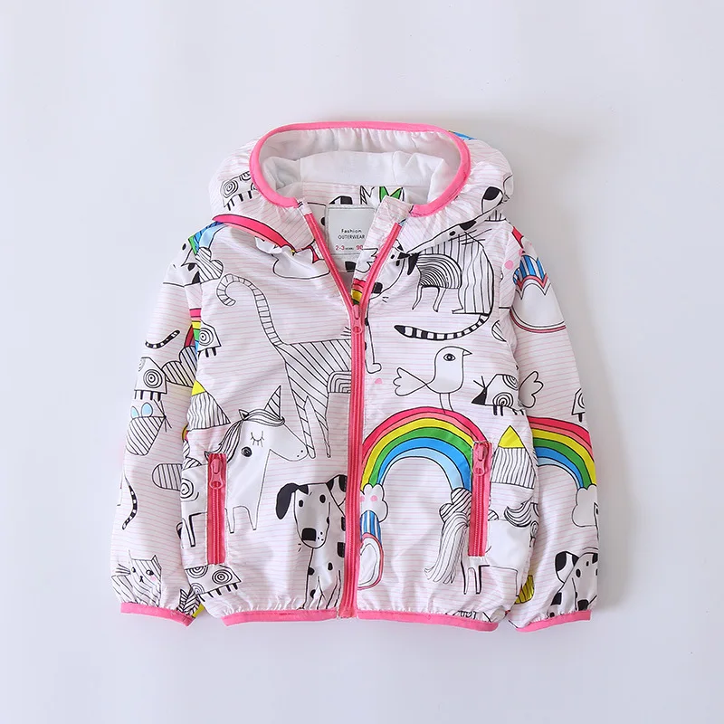 Fashion Cartoon Rainbow Pattern Hooded Baby Girls Outerwear Kids Trench ...