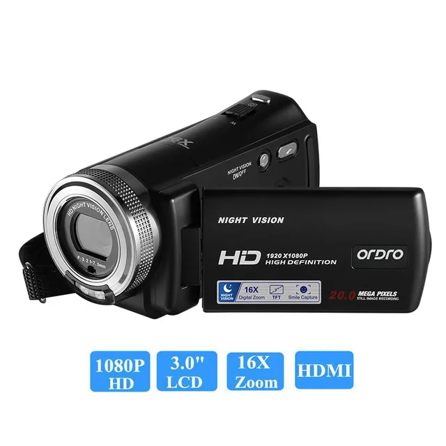 Ordro HDV V12 1080P Full HD Цифровая видеокамера 16x цифровой зум с цифровым поворотом ЖК