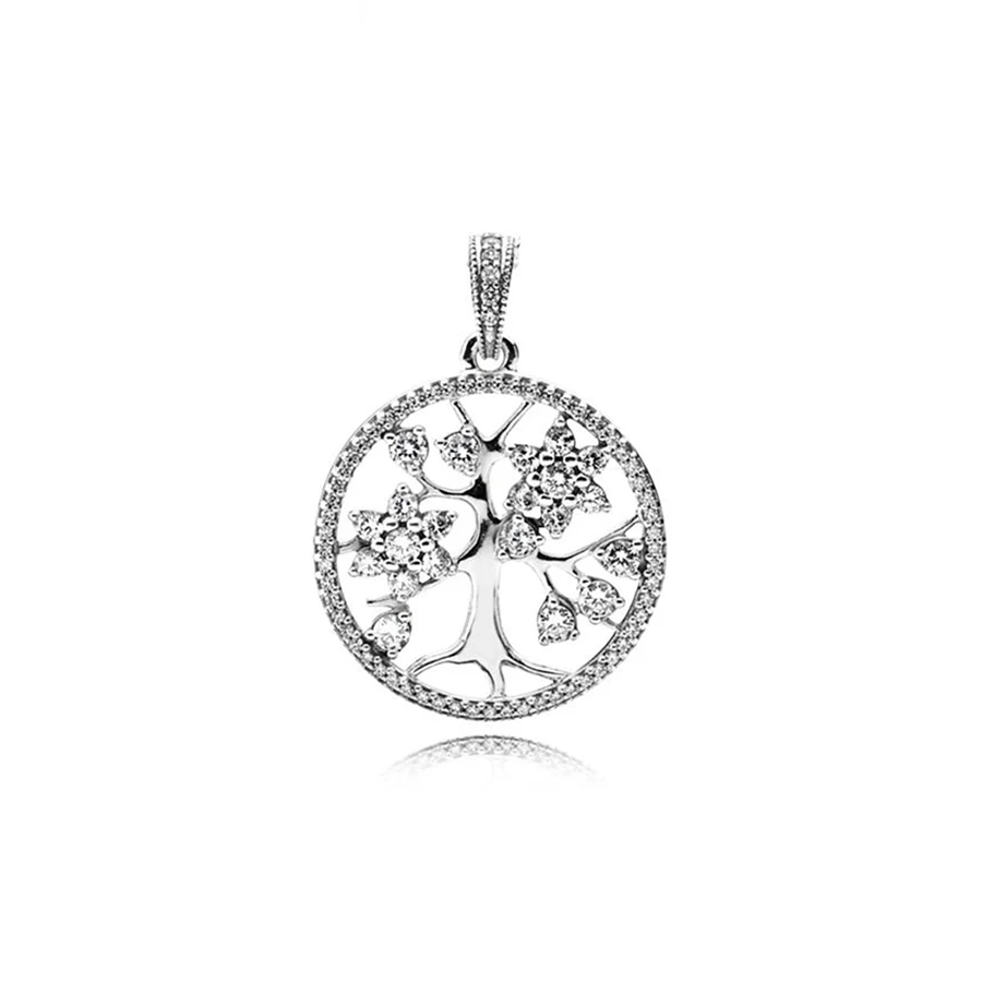 

NEW 100% 925 Sterling Silver Family Tree Pendant Clear CZ Pendant Charms Bead For Mother Gift Bracelet DIY