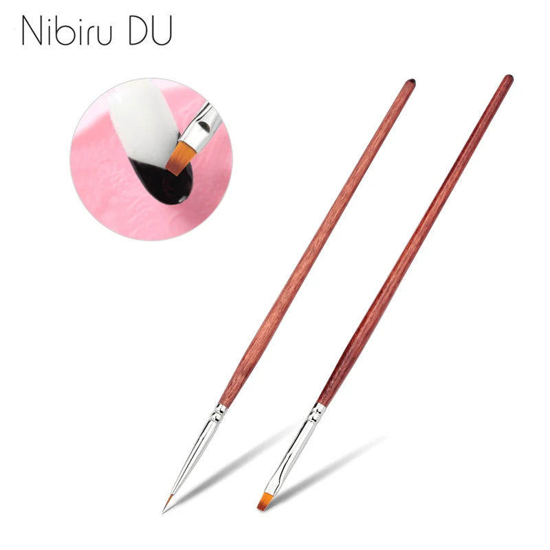

2 pcs/set Wood Handle Nail Brush Drawing Paint Gel Fine Design Polish Gel UV Brushes For Manicure Decoration Nail Art Tool