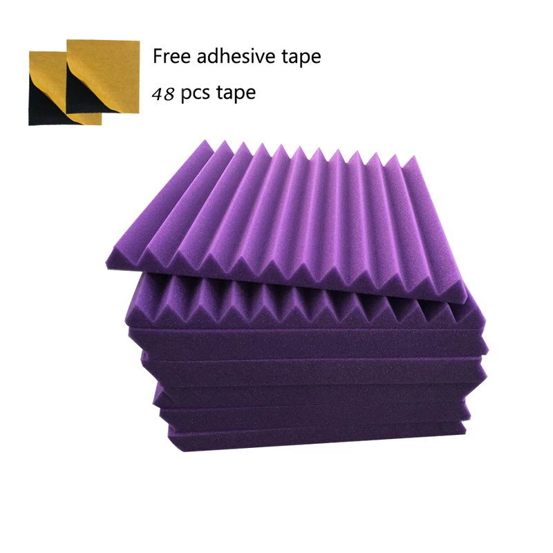 

12pcs Acoustic Studio Foam Sound Proof Wedge 1" X 12" X 12" in Purple Color with Tape
