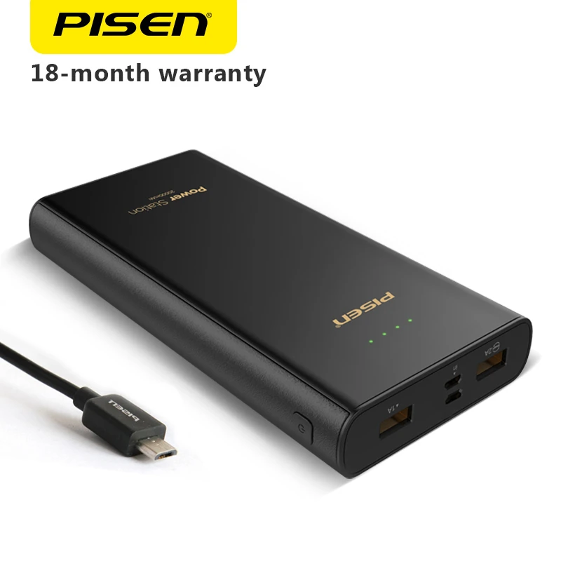 

PISEN 20000mAh Power Bank 2.1A External Battery Fast Charging Dual USB Dual Input Micro Input Portable Powerbank