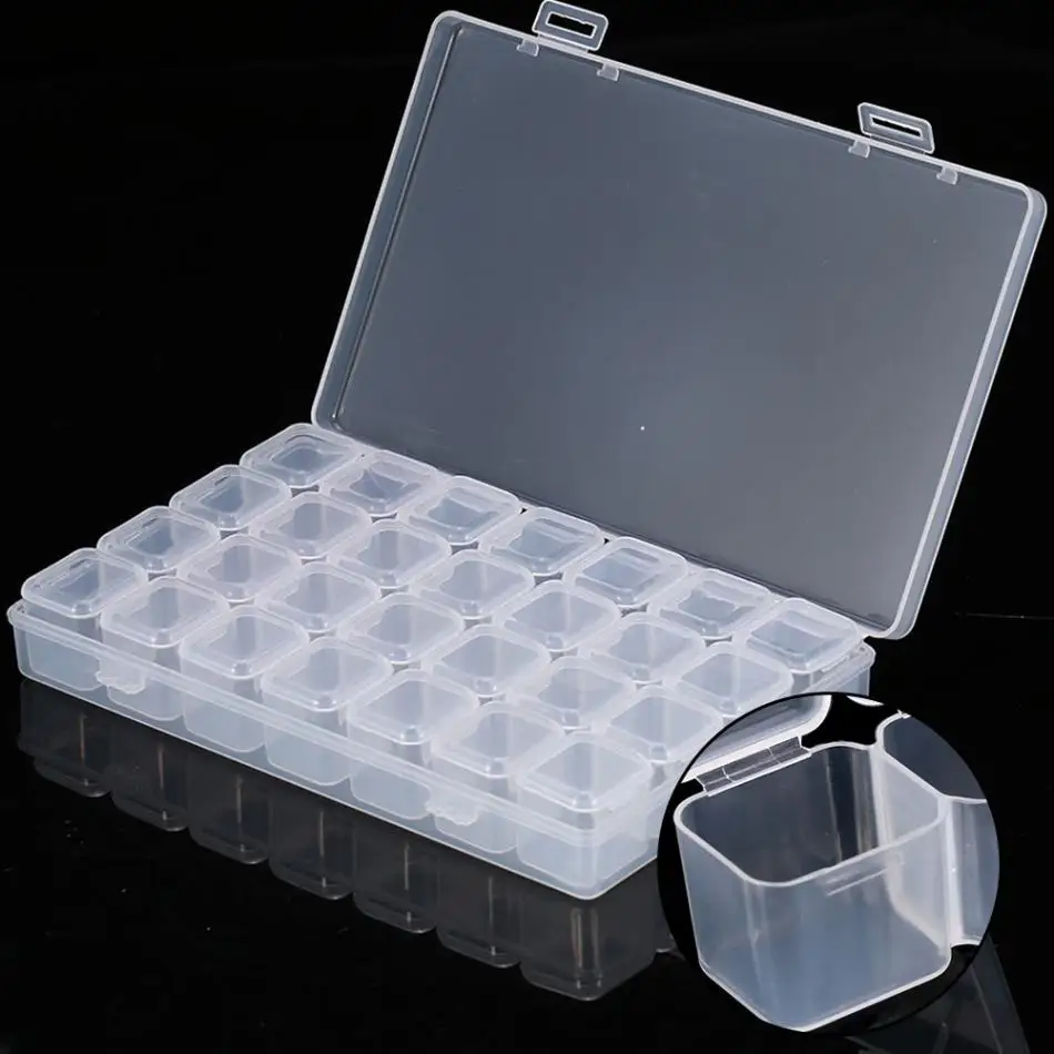 

28 Grids Plastic Transparent Nail Tools Storage Box Powder Paillette Rhinestone Container Organizer Box Nail Art Accessories Box