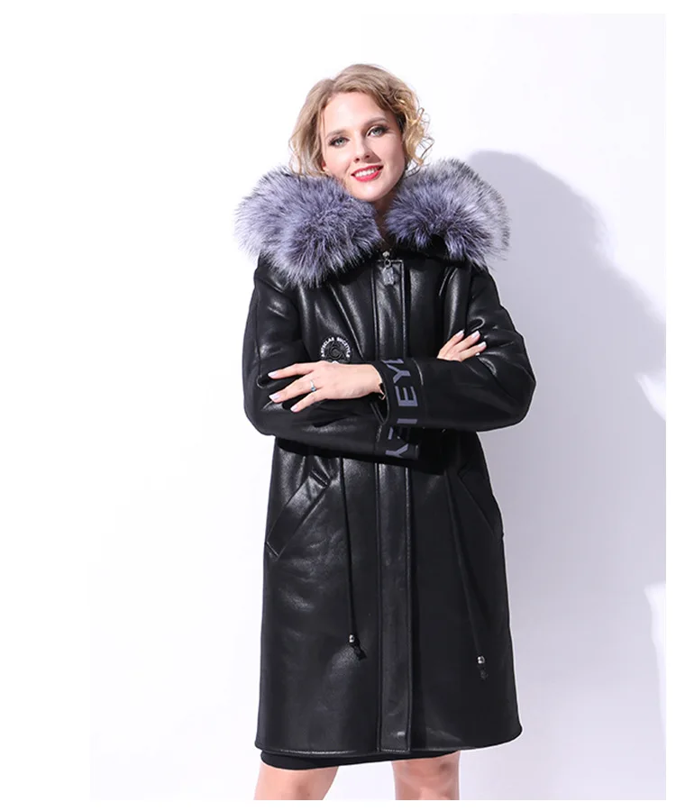 Women Winter Leather Jackets Long Plus Size 5XL Leather Coat Women Adjustable Waist Big Fur Collar Parka Padded Coats CH690 (4)