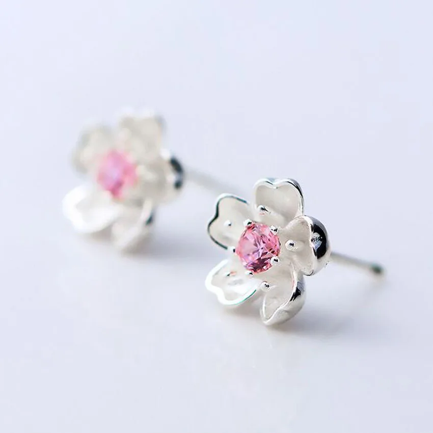 

MHS.SUN Trendy artistic sakura flower design stud earrings pure 925 sterling silver women's jewelry pink AAA crystal rhinestone