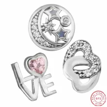 Аутентичные 925 пробы серебро переплетенная любовь и розовый LOVE& лунный свет подвешиваемый кулон Petites в 3 шт./лот FLS008