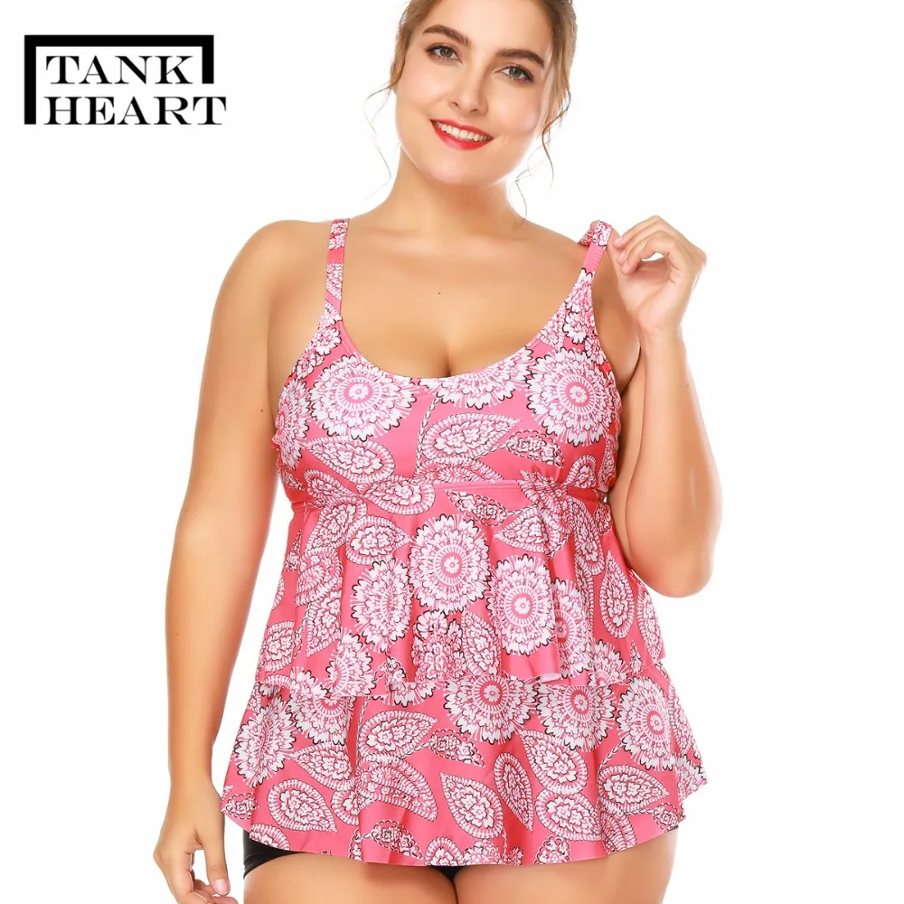 

Tank Heart Large Big Plus size Swimwear Women Swimsuit Tankini Set With Shorts Two Piece Split Swim Bathing Suit Female Beach