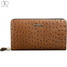 YINTE Men’s Wallet Genuine Leather England Style Clutch Bag Passport Purse Men Wrist Bag Ostrich Pattern Cow Leather T025-2