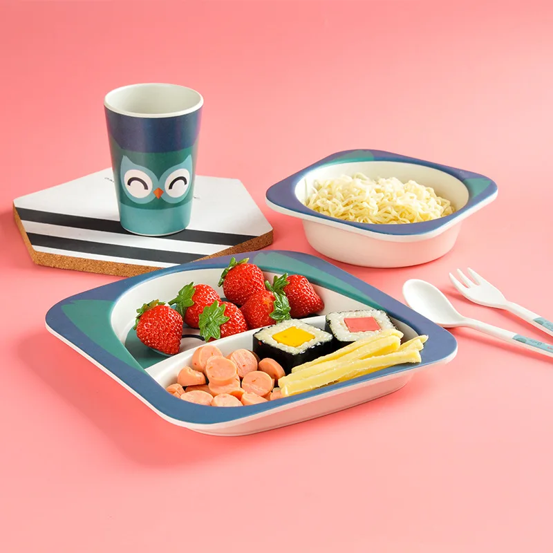Cartoon bamboo tableware safe dinnerware plate kids bowl plastic cup