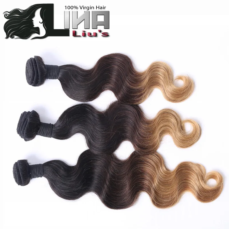 

Cheap 7A Peruvian Virgin Hair Body Wave Ombre Hair Extensions 3 Bundles Ombre Three Tone T1B/4/27 100% Human Hair Weave Bundles