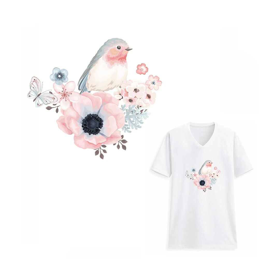 

Adorable Watercolor Flower Bird Animal Patches for Clothes Women's DIY Accessory Patch Heat Transfer Ironing Stickers Appliques