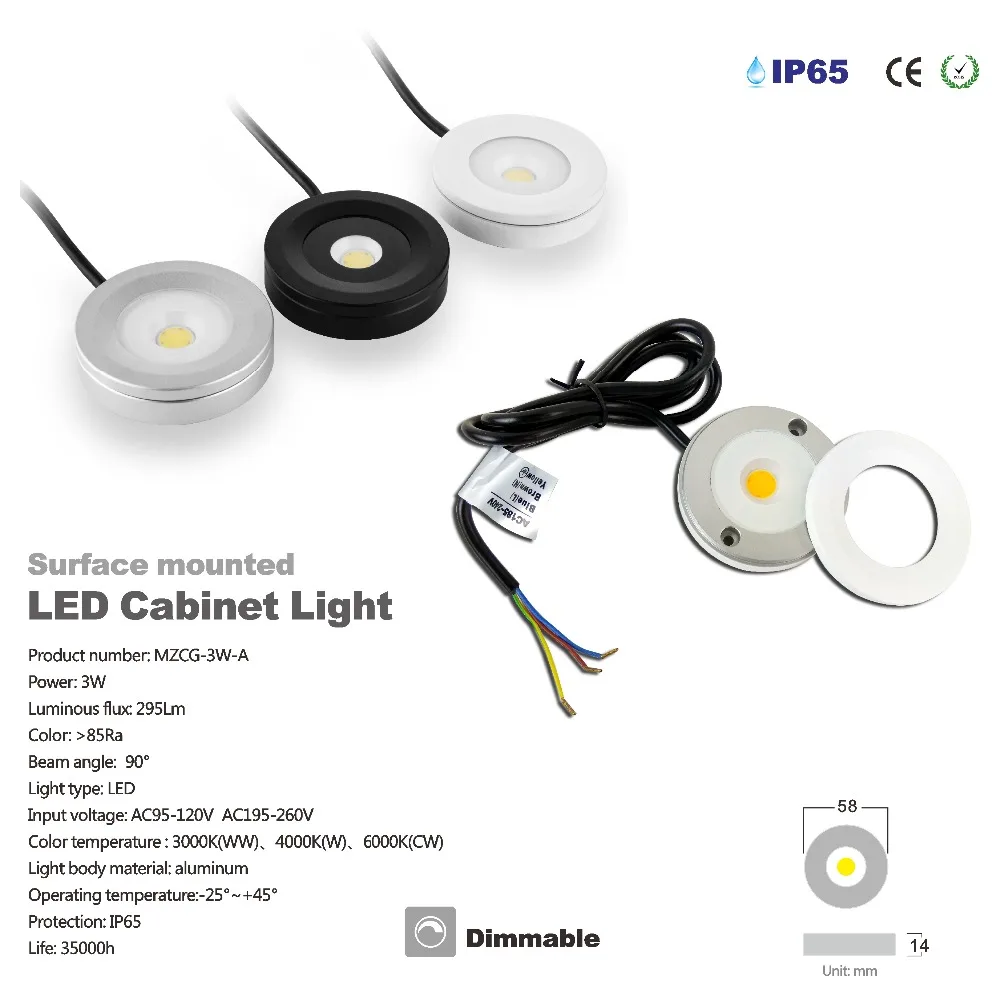 3 W Led السقف تحت إضاءة الخزانات Ip65 AC110V أو AC220V يعتم معرضا الإضاءة داخلي Winecase خزانة مصباح 20 pc